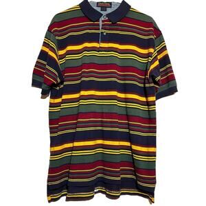 Vintage Old School Clothing Co Polo 80s 100% Cotton Striped Short Sleeve Blue M